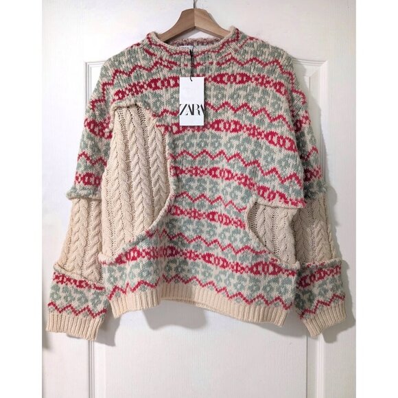 Zara | Jacquard Sweater with Cable knit Accents - Picture 2 of 8